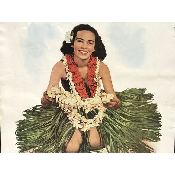 1938 Matson Cruise Line Vintage Hula Girl Hawaiian Flower Lei Travel Ephemera - Picture 2 of 10